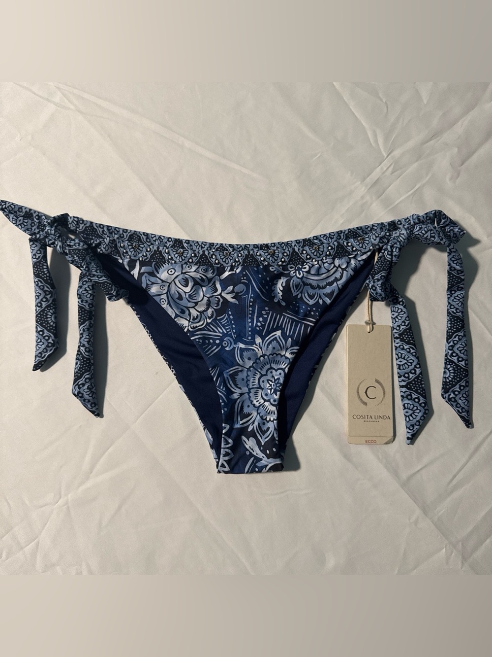 Cosita Linda Navy Blue Floral Tie-Side Bikini Bottom